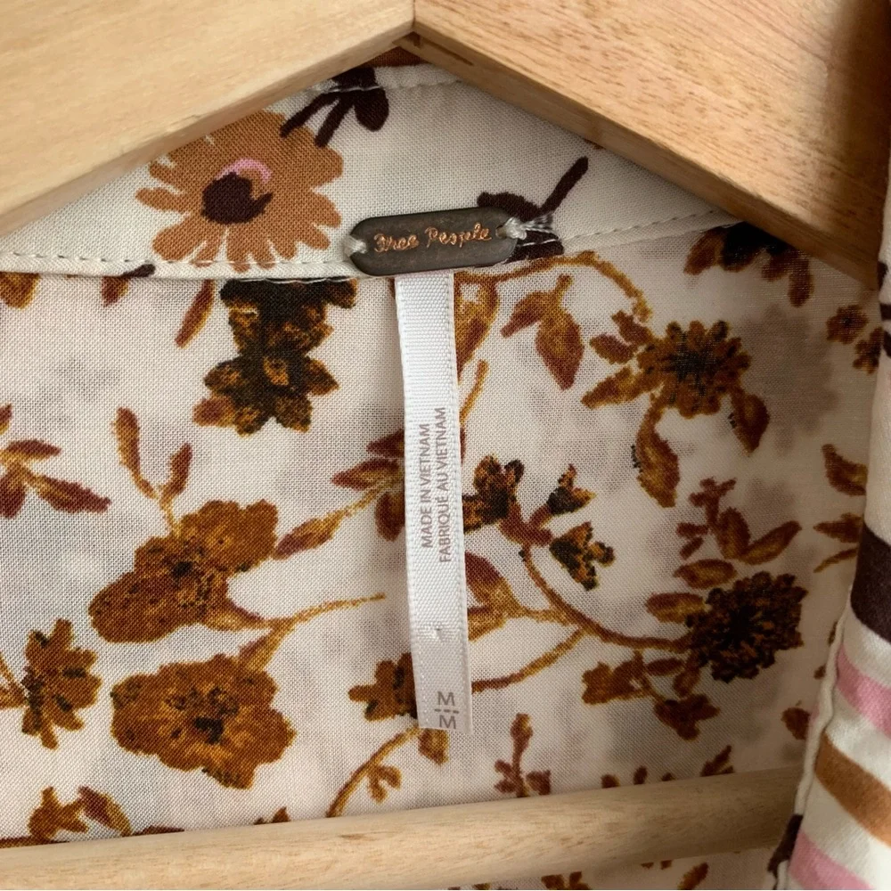 Free People Button Down Shirt M Long Sleeve Hazel Printed Blouse Top